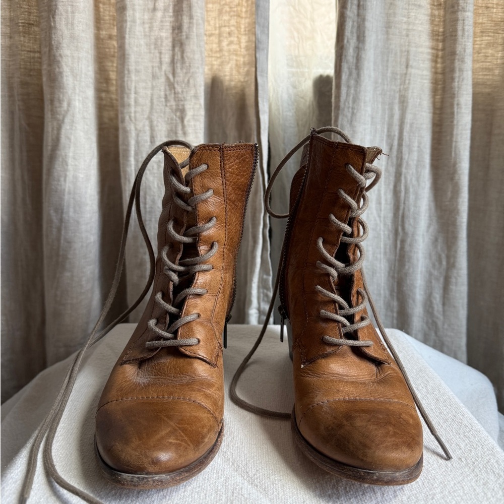 Frye Brown Leather Lace-Up Boots